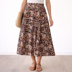 Joie Linen Floral Midi Skirt Button Front Romantic Garden M